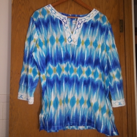 ALFRED Dunner Blue Tie Dye Tunic Blouse 18 Pre-owned - Picture 1 of 10
